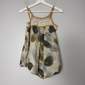 Easel Los Angeles Linen Blend Palm Fronds Cream Boho Tank Top Women's Small